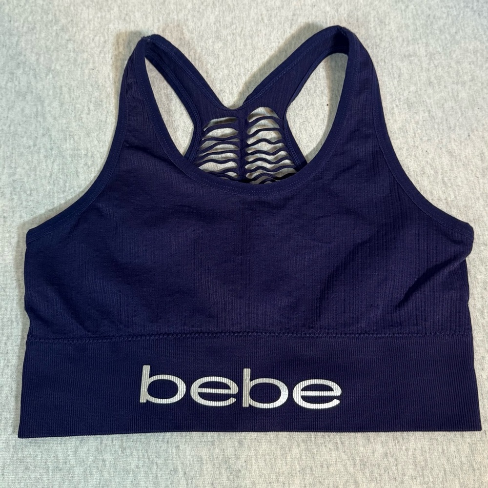 Navy Black Ribbed Knit Athletic Sports Bra w/ Cut Outs 🏋️♀️